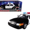 2001 Ford Crown Victoria Police Car Plain Black & White with Flashing Light Bar & Front and Rear Lights and Sound 1/18 Diecast Model Car by Motormax