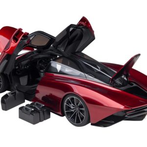 McLaren Speedtail Volcano Red Metallic with Black Top and Suitcase Accessories 1/18 Model Car by Autoart