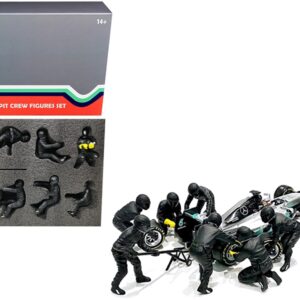 Formula One F1 Pit Crew 7 Figurine Set Team Black Release II for 1/18 Scale Models by American Diorama