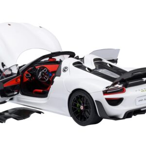 Porsche 918 Spyder “Weissach Package” White with Red Interior 1/18 Model Car by Autoart