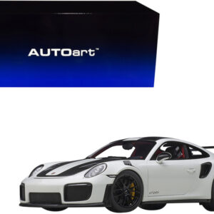 Porsche 911 (991.2) GT2 RS Weissach Package White with Carbon Stripes 1/18 Model Car by Autoart