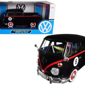 Volkswagen Type 2 (T1) Double Cab Pickup #8 Matt Black 1/24 Diecast Car Model by Motormax