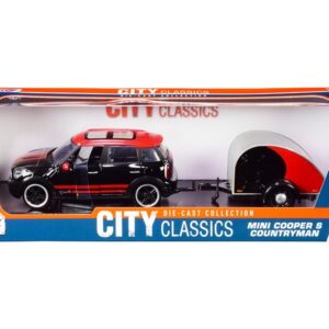 Mini Cooper S Countryman with Travel Trailer Black and Red “City Classics” Series 1/24 Diecast Model Car by Motormax