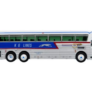 1969 Eagle Model 05 Coach Bus “Golden Eagle – KG Lines/Greyhound” White and Blue with Red Stripes Limited Edition to 504 pieces Worldwide 1/87 (HO) Diecast Model by Iconic Replicas