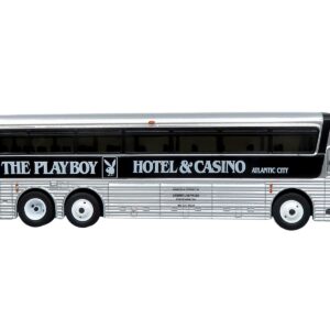 1969 Eagle Model 05 Coach Bus “The Playboy Hotel & Casino” Silver and Black Limited Edition to 504 pieces Worldwide 1/87 (HO) Diecast Model by Iconic Replicas