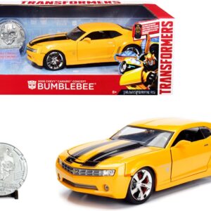 2006 Chevrolet Camaro Concept Yellow Bumblebee with Robot on Chassis and Collectible Metal Coin “Transformers” Movie 1/24 Diecast Model Car by Jada