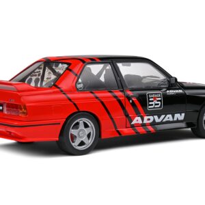 1990 BMW E30 M3 Black and Red with Graphics “ADVAN Drift Team” “Competition” Series 1/18 Diecast Model Car by Solido