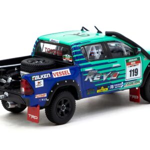 2017 Toyota Hilux AXCR Pickup Truck RHD (Right Hand Drive) #119 Green and Blue “Falken” Livery with Plastic Transporter Packaging “Falken Tires” 1/64 Diecast Model Car by Tarmac Works