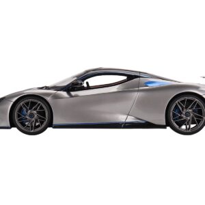 2019 Automobili Pininfarina Battista Grigio Luserna Silver Metallic with Iconica Blu Blue Accents and Black Top “World Premiere” 1/18 Model Car by Top Speed