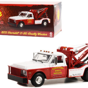 1972 Chevrolet C-30 Dually Wrecker Tow Truck “Downtown Shell Service – Service is Our Business” White and Red 1/18 Diecast Model Car by Greenlight