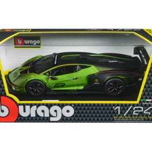 Lamborghini Essenza SCV12 #63 Green Metallic and Black “Squadra Corse” “Race” Series 1/24 Diecast Model Car by Bburago