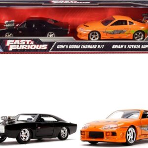 Dom’s Dodge Charger R/T Black and Brian’s Toyota Supra Orange Set of 2 pieces “Fast & Furious” Series 1/32 Diecast Model Cars by Jada