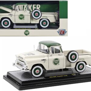 1958 GMC Stepside Pickup Truck Light Beige with Green Top “Quaker State” Limited Edition to 6650 pieces Worldwide 1/24 Diecast Model Car by M2 Machines