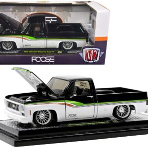 1973 Chevrolet Cheyenne Super 10 Pickup Truck Black and Bright White with Stripes “FOOSE Design” Limited Edition to 6550 pieces Worldwide 1/24 Diecast Model Car by M2 Machines