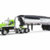 Kenworth W990 Day Cab and MAC Half-Round Tandem-Axle Dump Trailer Lime Green and Black 1/64 Diecast Model by DCP/First Gear