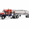 Kenworth W990 with 76″ Mid-Roof Sleeper and Brenner Chemical Grade Tandem Axle Tanker Trailer Red and Navy Blue 1/64 Diecast Model by DCP/First Gear