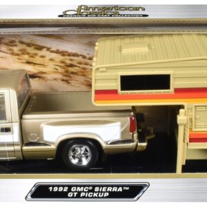 1992 GMC Sierra GT Pickup Truck Gold Metallic with White Sides with Camper Shell “American Classics” Series 1/24 Diecast Model Car by Motormax