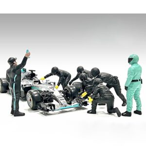 Formula One F1 Pit Crew 7 Figure Set Team Black Release III for 1/18 Scale Models by American Diorama