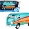 Volkswagen Type 2 (T1) Delivery Van “Peace” Turquoise Metallic 1/24 Diecast Model Car by Motormax