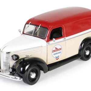 1939 Chevrolet Panel Truck “Chevron Gasolines” Red and Beige with White Hood and Stripes “Running on Empty” Series 7 1/24 Diecast Model Car by Greenlight