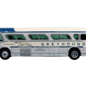 1959 GM PD4104 Motorcoach Bus “Greyhound” Silver and Cream with Blue Stripes “Vintage Bus & Motorcoach Collection” Limited Edition Limited Edition 1/87 (HO) Diecast Model by Iconic Replicas