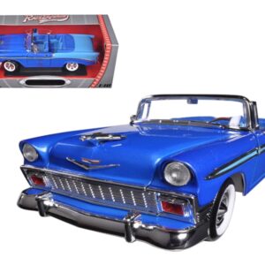 1956 Chevrolet Bel Air Convertible Dark Blue Metallic and Light Blue 1/18 Diecast Model Car by Road Signature