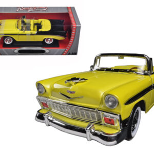 1956 Chevrolet Bel Air Convertible Yellow/Black 1/18 Diecast Car Model by Road Signature