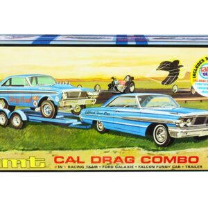 Skill 2 Model Kit “Ford Cal Drag Team” Ford Galaxie with Ford Falcon Funny Car and Trailer Set of 3 Complete Kits 1/25 Scale Models by AMT