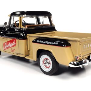 1957 Chevrolet 3100 Stepside Pickup Truck Black and Tan with Graphics “Leinenkugle’s Beer The Pride of Chippewa Falls” 1/18 Diecast Model by Auto World