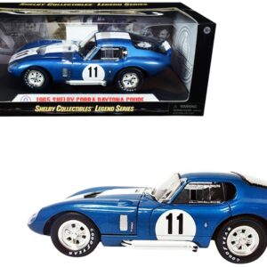 1965 Shelby Cobra Daytona Coupe #11 Blue Metallic with White Stripes 1/18 Diecast Model Car by Shelby Collectibles