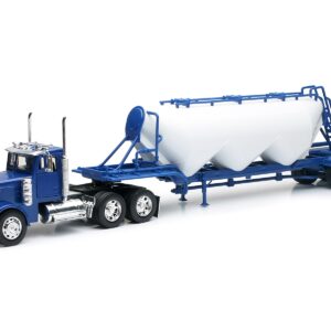 Peterbilt 379 Truck Blue with Pneumatic Tanker Trailer White “Long Haul Truckers” Series 1/32 Diecast Model by New Ray