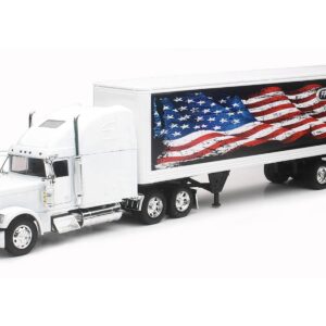 Freightliner Classic XL Truck White with Dry Van Trailer White with Patriotic Graphic “Long Haul Truckers” Series 1/32 Diecast Model by New Ray