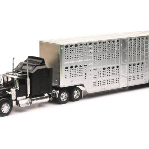 Kenworth W900 Truck Black with Pot Belly Livestock Chrome “Long Haul Truckers” Series 1/32 Diecast Model by New Ray