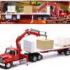 Freightliner 114SD Flatbed Truck with Crane Red with Accessories “Long Haul Trucker” Series 1/32 Diecast Model by New Ray