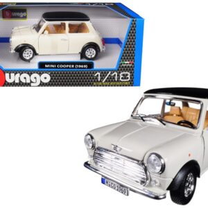 1969 Mini Cooper Beige with Black Top 1/18 Diecast Model Car by Bburago