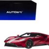 2017 Ford GT Liquid Red Metallic with Silver Stripes 1/12 Model Car by Autoart