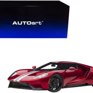 2017 Ford GT Liquid Red Metallic with Silver Stripes 1/12 Model Car by Autoart