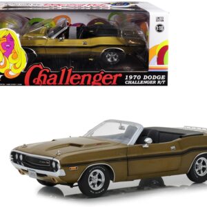 1970 Dodge Challenger R/T Convertible with Luggage Rack Metallic Gold with Black Stripes 1/18 Diecast Model Car by Greenlight