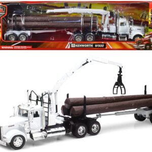 Kenworth W900 Log Hauler with Grabber White with Log Accessories “Long Haul Trucker” Series 1/32 Diecast Model by New Ray