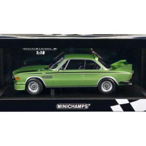 1973 BMW 3.0 CSL Green Metallic with Black Stripes Limited Edition to 450 pieces Worldwide 1/18 Diecast Model Car by Minichamps