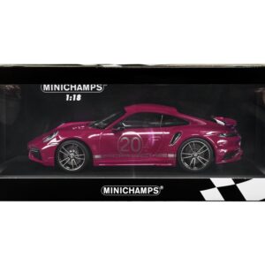 2021 Porsche 911 Turbo S with SportDesign Package #20 Red Violet with Silver Stripes Limited Edition to 504 pieces Worldwide 1/18 Diecast Model Car by Minichamps