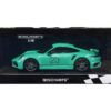 2021 Porsche 911 Turbo S with SportDesign Package #20 Green with Silver Stripes Limited Edition to 504 pieces Worldwide 1/18 Diecast Model Car by Minichamps