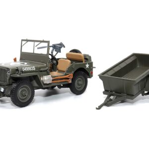 Willys Jeep 1/4-Ton Utility Truck Olive Drab with Trailer “United States Army” 1/43 Diecast Model by Militaria Die Cast