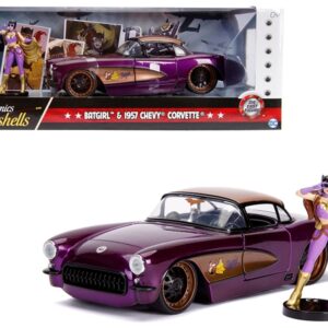 1957 Chevrolet Corvette Purple with Batgirl Diecast Figurine “DC Comics Bombshells” Series 1/24 Diecast Model Car by Jada