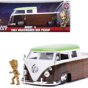 1963 Volkswagen Bus Pickup Truck with Groot Diecast Figurine “Guardians of the Galaxy” “Marvel” Series 1/24 Diecast Model Car by Jada