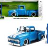 1956 Ford F-100 Pickup Truck Blue Metallic with White Stripes and Extra Wheels “Just Trucks” Series 1/24 Diecast Model Car by Jada