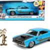 1970 Plymouth 440-6BBL RoadRunner Light Blue Metallic with Black Hood and Wile E. Coyote Diecast Figurine “Looney Tunes” 1/24 Diecast Model Car by Jada