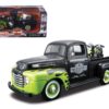 1948 Ford F-1 Pickup Truck “Harley Davidson” with 1948 Harley Davidson FL Panhead Motorcycle Black and Green 1/24 Diecast Models by Maisto