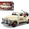 1950 Chevrolet 3100 Pickup Truck Cream 1/25 and 2001 FLSTS Heritage Springer Motorcycle Orange 1/24 “Harley-Davidson Custom” Series Diecast Models by Maisto