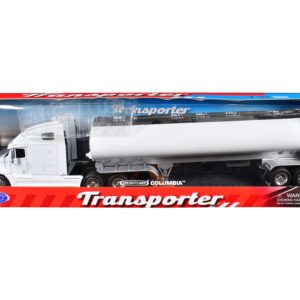 Freightliner Columbia Truck White with White Tanker Trailer “Transporter” Series 1/32 Diecast Model by Welly